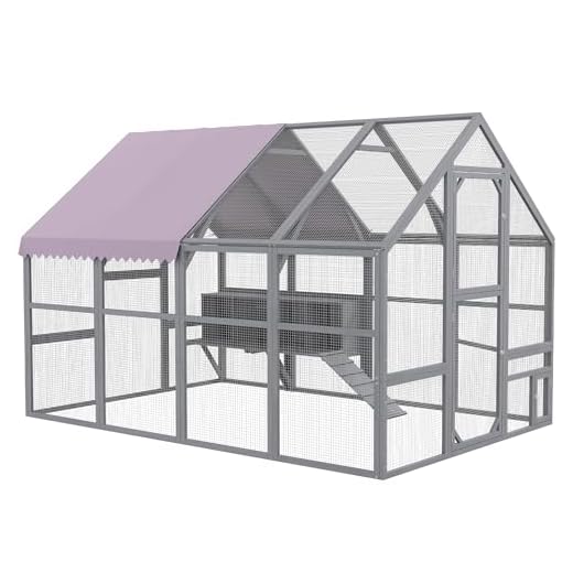 PawHut Hühnerstall 5,2 m² ca. 2,8 x 1,8 x 1,9 m Freilaufgehege Holz mit Freilauf, Sicherheitsschloss, Teilbare Tür, 4 Nistkasten, Dach, Rampe, begehbar Hühnergehege für 8-12 Hühner, Grau