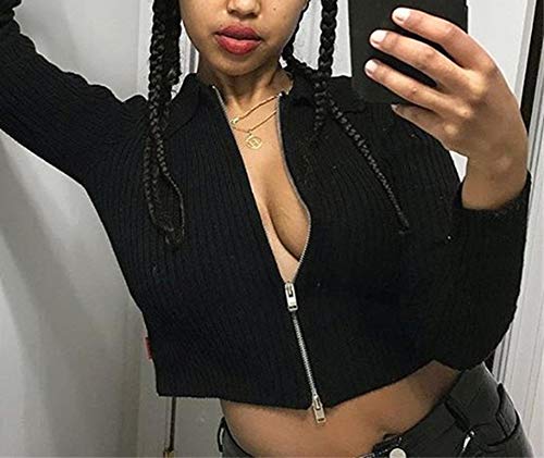 xxxiticat Women's Front Zipper Cardigan Sweater Long Sleeve Slim Fit Turn Down Collar Zip Down Up Pullover Sweaters2