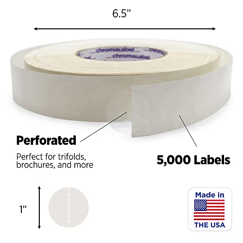 Chromalabel 1 Inch Round Clear Wafer Seals, 5000 Stickers Per Roll, Perforated #TOP1
