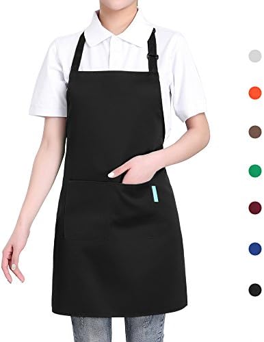 Esonmus Adjustable Bib Adult Apron With 2 Pockets - Waitresses apron, Heavy duty kitchen apron, Money apron - Cooking Kitchen Aprons for Women Men