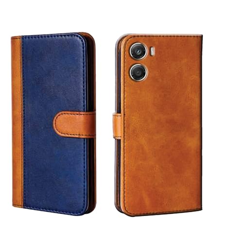 Image of amazon basics Moto G06 Power 5G Flip Cover | Card Pockets Wallet & Stand | Flip Cover for Moto G06 Power 5G (Beige and Blue)