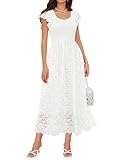 GRACE KARIN Womens Summer Maxi Dress 2026 Formal Wedding Guest V Neck Dresses Ruffle Sleeve Lace Long Clothes with Pockets White XL