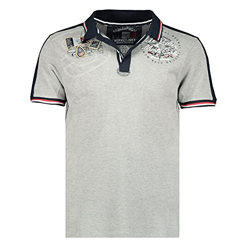 Geographical Norway Kalvin Men – Poloshirt für Herren, Bedruckt, klassisch, Baumwolle, Kurze Ärmel, lässiger Kragen mit Knopf – Casual T-Shirt, Tops, Regular Fit, Stil Classic (Grau, M)