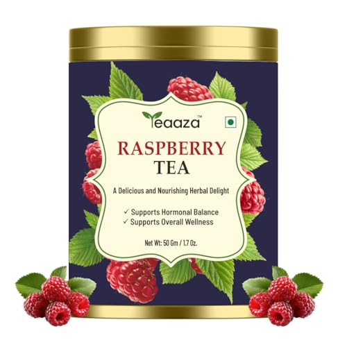 Image of Teaaza Organic Raspberry Tea for PCOS, Pregnancy & Fertility -50 Grams tin-50 Cups- Natural Herbal Tea for Hormonal Balance, Reproductive Health, & Women's Wellness | Caffeine Free Raspberry Tea For Pregnancy And To Support The Female System