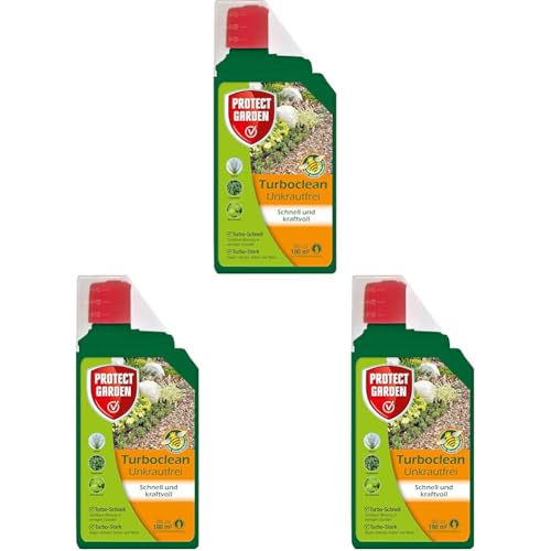PROTECT GARDEN Turboclean Unkrautfrei, Unkrautvernichter gegen hartnäckige Unkräuter wie Giersch und Ackerschachtelhalm, 1000 ml Konzentrat (Packung mit 3)