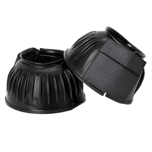 Image of HILASON Western Horse Rubber PVC Ribbed Double Hook and Loop Bell Boots Training Protective Shock Absorbing Leg