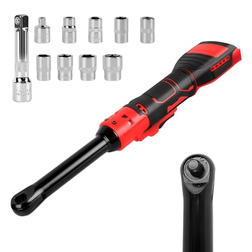 Cordless Ratchet Wrench for Milwaukee 18V Battery, 3/8" Electric Extended Ratchet Wrench Set Power Tool with 9 10 11 12 13 14 15 17mm Sockets, 320 RPM, 80 N.m