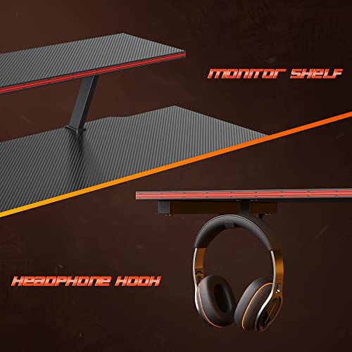 Cubicubi Flame Gaming Desk 50.4” With Led Strip & Monitor Stand, L Shaped Computer Desk Carbon Fiber Surface Gaming Pc Table With Cable Management #TOP4