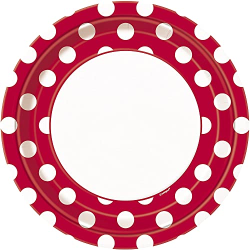 Unique Industries, Polka Dot Paper Plates, 8 Pieces - Red
