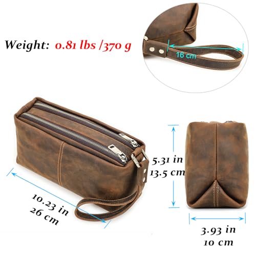 Contacts Full Grain Leather Double Zipper Clutch Bag for Men Travel Clutch Wallet Large Wristlet Purse with 6 Card Slots, Fit 8.3" iPad3