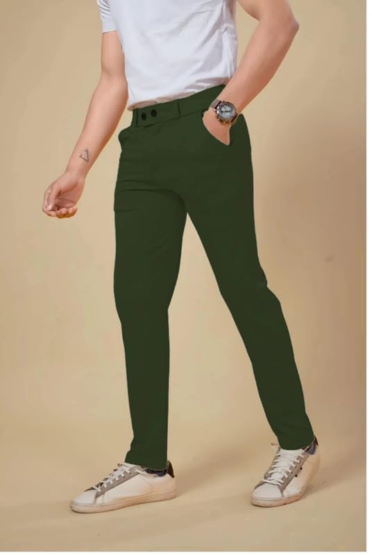 Image of NoseQueen Men's Slim Fit Cargo Trousers | Stretchable Formal Men Trousers | Stylish Slim Fit Trouser for Men | Polycotton Knitted Fabric Pant for Men's