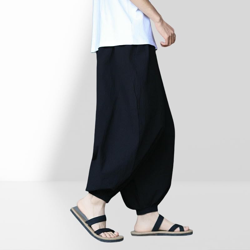 Men's Summer National Style Loose Harem Cotton Linen Lantern Long Pants4