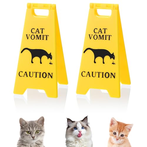 XLIUAX Funny Cat Vomit Caution Sign Cat Vomit Warning Sign Humorous Desk Decorations for Cats Lovers Pet Enthusiasts(2)