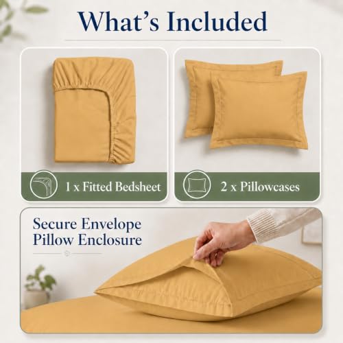Image of LANE LINEN 100% Organic Cotton Fitted Bedsheet for King Size Bed - Cocoon | GOTS Certified, Percale Weave, 78x72 inches, Fits Upto 12 inch Mattress, Soft, Breathable, Washable, 2 Pillow Covers