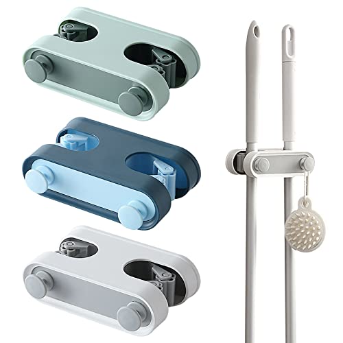 Greyoe Colgador Escobas y Fregonas, Cuelga Escobas Pared, Colgador de Escobas, Fregona de Doble Hebilla para Montaje Pared, 3 Unidades, para Cocina, Hogar, Baño, Garaje, Jardín (Azul, Verde, Blanco) Cover