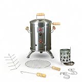 QUE ASADOR (MINI - Ahumador de carbón de barril de acero inoxidable, ahumador vertical con termómetro y sistema de ventilación, parrilla y ahumador, ahumador de cocción lenta, ahumador portátil para
