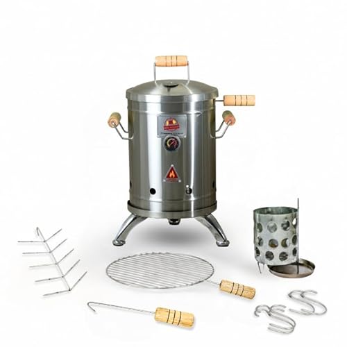 (9 Pound) 2-in-1 Smoker Barrel Vertical Grill - Premium 304 Stainless Steel - Mini Barril Charcoal BBQ Thermometer & Ventilation - Cooking Accessories Meat Kit - Portable Outdoor, Camping - QUE ASADOR