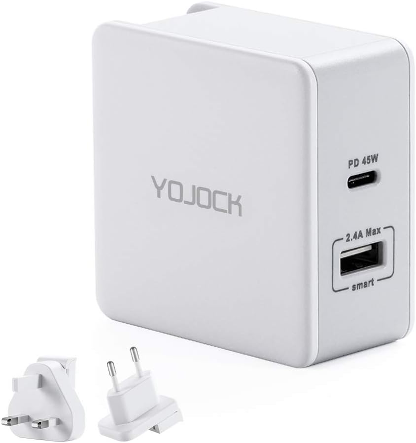 YOJOCK USB C Wall Charger with Power Delivery 45W AC Adapter Laptop Charger & 5V 2.4A 57W USB Charger for Apple MacBook,/ Pixelbook/Pixel/Pixel XL Fast Charging Samsung Galaxy S10 / S9 / S8/Note9