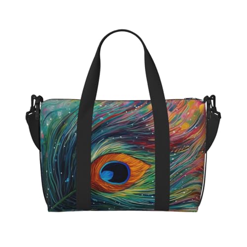 Travel Duffel Bag for Men Gym Bag, Colored peacock Luggage Bag with Shoulder Strap, Large Gym Tote Bag for Women, Weekender Overnight Bag, Foldable Carry on Bag for Airplane