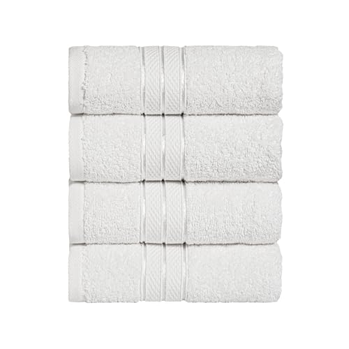 Image of Elegant Comfort Three Line Popcorn Towel Set for Bathroom 16 x 28 inches, Premium Hotel Quality 4-Pack Hand Towels, 100% Turkish Cotton, Soft and Durable, Quick Dry and Highly Absorbent, White