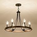 Farmhouse Chandeliers for Dining Room Chandelier, Rustic Wagon Wheel Chandelier Round Black Chandelier Light Fixture, Candle Chandelier for Living Room Entryway Foyer Kitchen