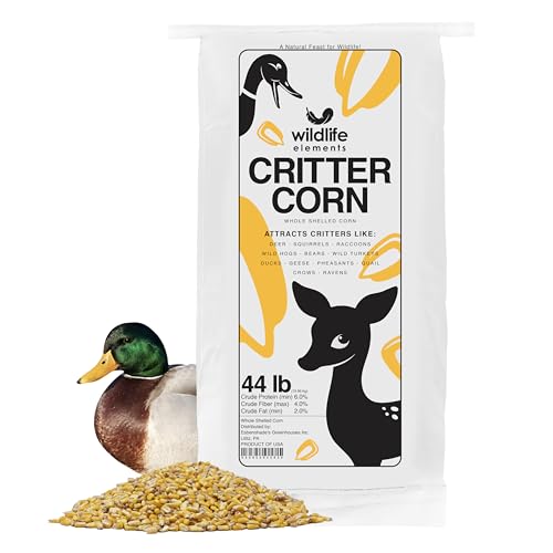 Wildlife Elements Critter Corn, Natural Whole Shelled Corn for Wildlife, 44lb Bag – High-Energy Feed for Deer, Squirrels, Turkeys, Ducks, Raccoons, and More – USA Sourced