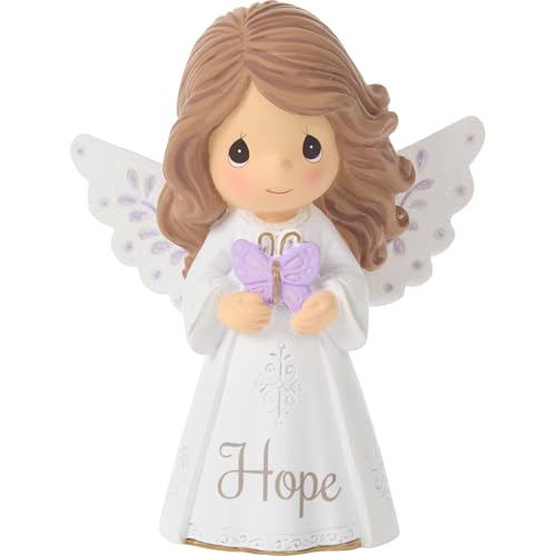 Precious Moments 252425 Hope Mini Angel Figurine Holding Purple Butterfly Inspirational Resin Angel with Lavender Wing Accents Small Angel Gift of Encouragement