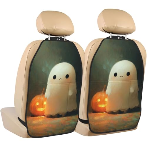 Protectores de asiento trasero White Ghost de calabaza de Halloween, pack de 2