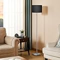Ambimall Floor Lamp for Bedroom, 3 Color Temperature LED Floor Lamp with Pull Chain Switch, Modern Silver Standing Lamps for Living Room, Office, Kids Room, Reading(Black Shade)