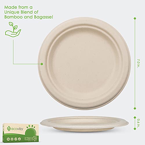 Ecovita 100% Compostable Paper Plates [7 In.] – 150 Disposable Plates Eco Friendly Sturdy Tree Free Liquid And Heat Resistant Alternative To Plastic Or Paper Plates #TOP1