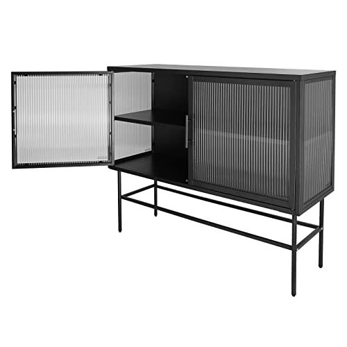 Ikayaa Double Fluted Glass Door Storage Cabinet Metal Sideboard Buffet Cabinet With Adjustable Shelf 35.7''H Kitchen Cupboard Accent Furniture Console Table Forentryway Living Dining Room #TOP6