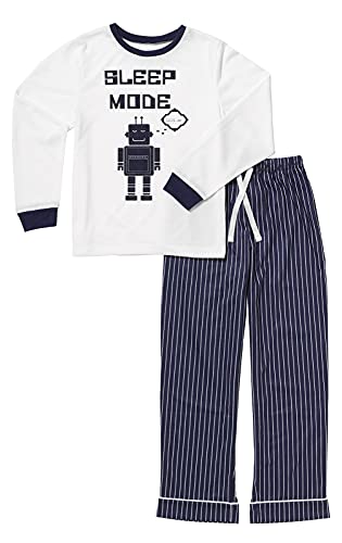 Pajamagram Boys Pajama Sets - Cotton Pajamas For Boys, Navy Stripe White Tee 12 #TOP10