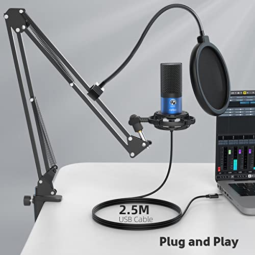 Image of FIFINE T669 Blue USB PC Microphone Kit for Recording Podcasting | Computer Condenser Cardioid Mic, Gain Knob, Arm Stand, Mac Windows PS4 /PS5, Streaming, Gaming, Video, Home Studio