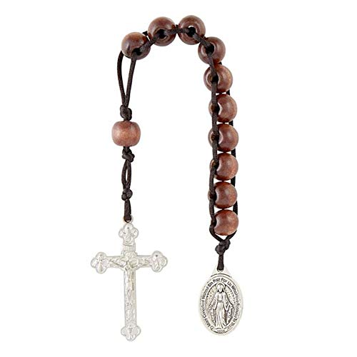 Needzo Rosary Beads for Men or Women, Pray, Fast, Give, Lenten One Decade Good Deed Rosaries, with Silver Tone Plated Crucifix and Miraculous Medal Dangle, 9 Inches