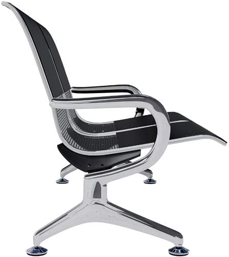 Miniatura 6 de Clp Banco De Espera Para Aeropuerto Con Revestimiento De Polipiel, Banco Con Estructura Metálica De Aspecto Cromado, Sillas De Espera Robustas, Color:Negro Negro, Tamaño:2 Plazas