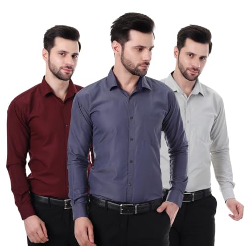 Image of XJARVIS Austin Men's Combed Cotton Shirt | Solid Plain Formal & Casual Shirt for Men | Regular Fit | Spread Collar | Full Sleeve | Office Wear Shirt with Pocket