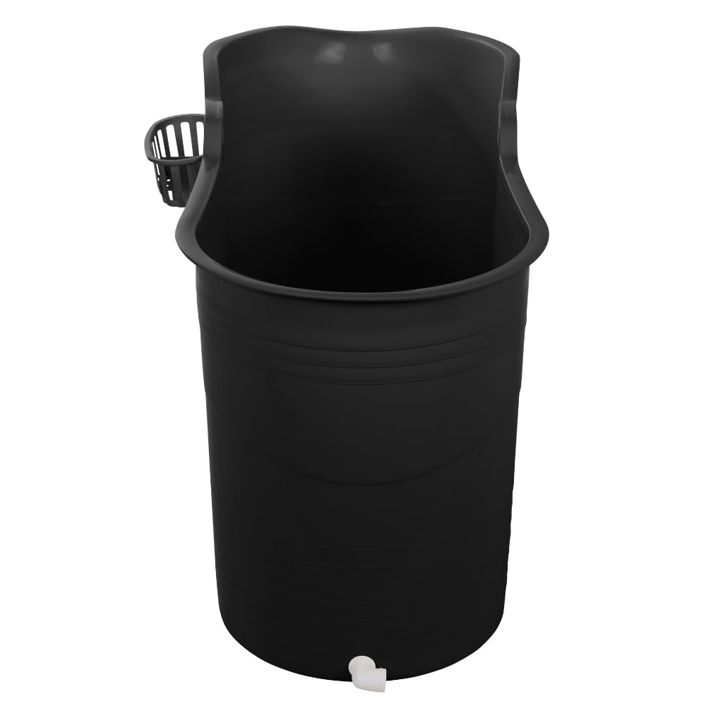 HelloBath® – Bath Bucket XL (Comfort) – 122 cm – Baignoire assise pour adultes – Bain glacé – Tuyau d’évacuation extensible jusqu’à 3 m – Extras : tablette, robinet et housse de protection – Noir