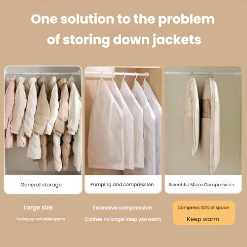 Similarlyl Space Saving Hanging Garment Bag with Self Compression Zipper, Heavy-Duty Zipper Dust Cover Clothes Bags for down Coat, Jackets, Suit (beige, Medium)3
