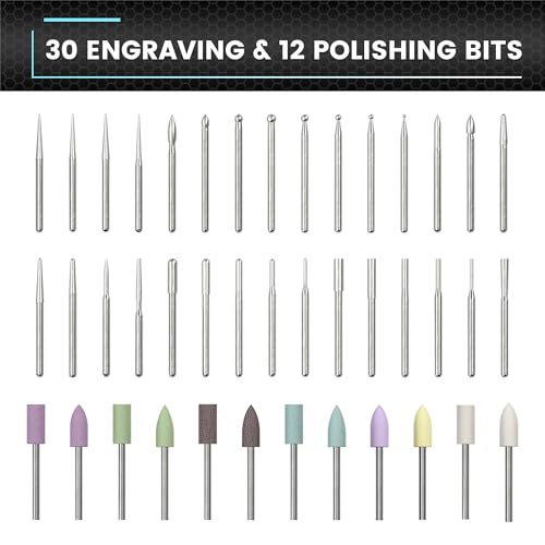 AM ARROWMAX Mini Engraving Pen, Rotary Tool with 42 Bits, Aluminum Case, Smart Motion Control, OLED, APP, Magnetic Charger, Tool Bag, Engraving Pen for Jewelry, Wood, Glass, Carving (SGS PRO Plus)