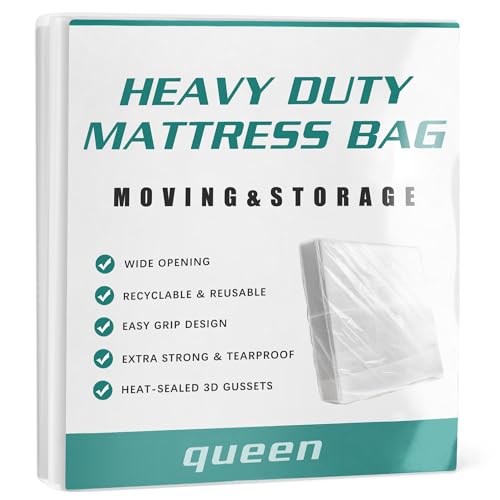 Dubbele matrastas voor verhuizen en opslag, matrasbeschermer opbergtas, waterdichte matrasopbergtas, robuust, herbruikbaar, scheurvast (queen)