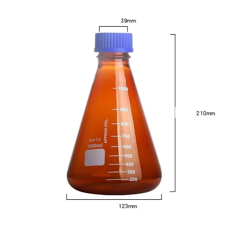 Matraz cónico de vidrio, Matraz cónico triangular de vidrio borosilicato resistente a altas temperaturas 50 a 1000 ml(Brown 1000ml(GL45))