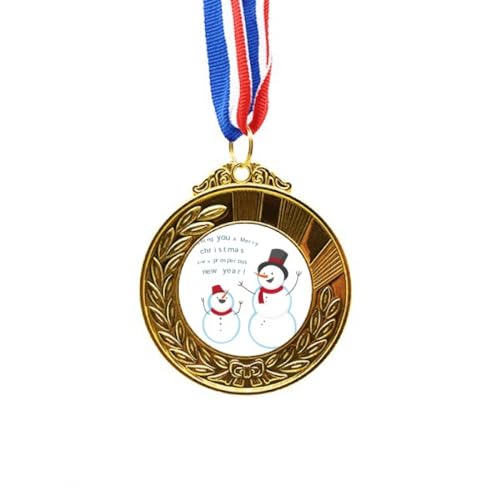 Medalla de oro primer lugar cinta azul muneco de nieve navidad premio para competiciones