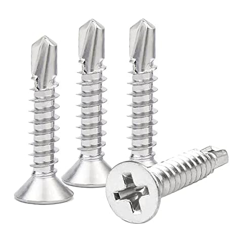 ComPDCVD 100 Stück Bohrschrauben Selbstschneidend M4.2x25mm 410 Edelstahl Selbstbohrende Schrauben Flachkopf Kreuzschlitzschrauben Cover