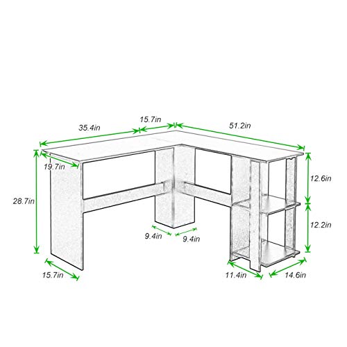 Soges L-Shaped Desk With 2 Shelves, 51.2 Inches Computer Desk Home Office Table Corner Desk Computer Workstations Black Xtd-Sc01-Bk-N #TOP2