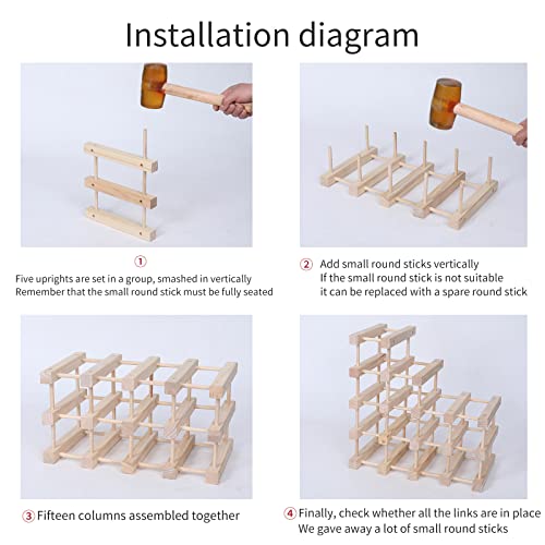 FDHUIJIA Wine Rack Small countertop Cabinet Stackable Storage Wooden freestanding Floor Wine Holder (15 Bottles)