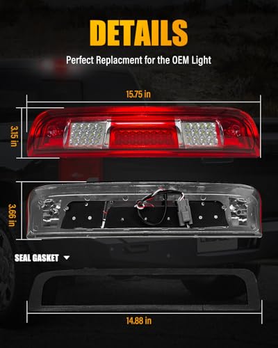 LESAUCE 2025 Upgraded 3rd Third Brake Light for 2014-2018 Chevrolet (Chevy) Silverado GMC Sierra 1500 2500 3500 HD Classic LED Cargo Light High Mount Stop light, Chrome Housing Red Lens - Image 4