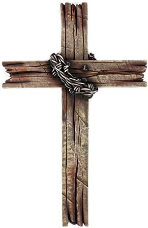 HoneyJar Mardel Rustic Wood-Look with Barbed Wire Wall Cross, Resin, 20 x 12 inches