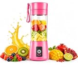 Portable Blender, Pink, 380ml, USB Rechargeable, 6 Stainless Steel Blades, BPA-Free, Leak-Proof Cup with Carrying Strap