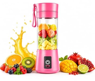 Portable Blender, Pink, 380ml, USB Rechargeable, 6 Stainless Steel Blades, BPA-Free, Leak-Proof Cup with Carrying Strap