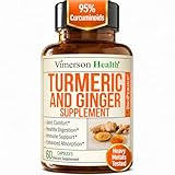 Turmeric and Ginger Supplement with Black Pepper for Joint Support, Digestive & Gut Health - Contains Organic Turmeric with Ginger Root Supplement and BioPerine for Enhanced Absorption - 60 Capsules